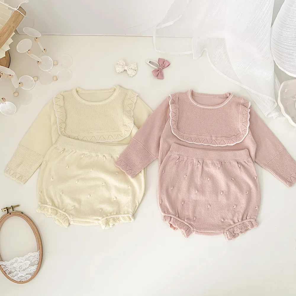 

Jenny&Dave Spring and Autumn Girls' Korean Edition Sweet Knitted Set with Round Neck Pullover and Butt Pants Set for Girls