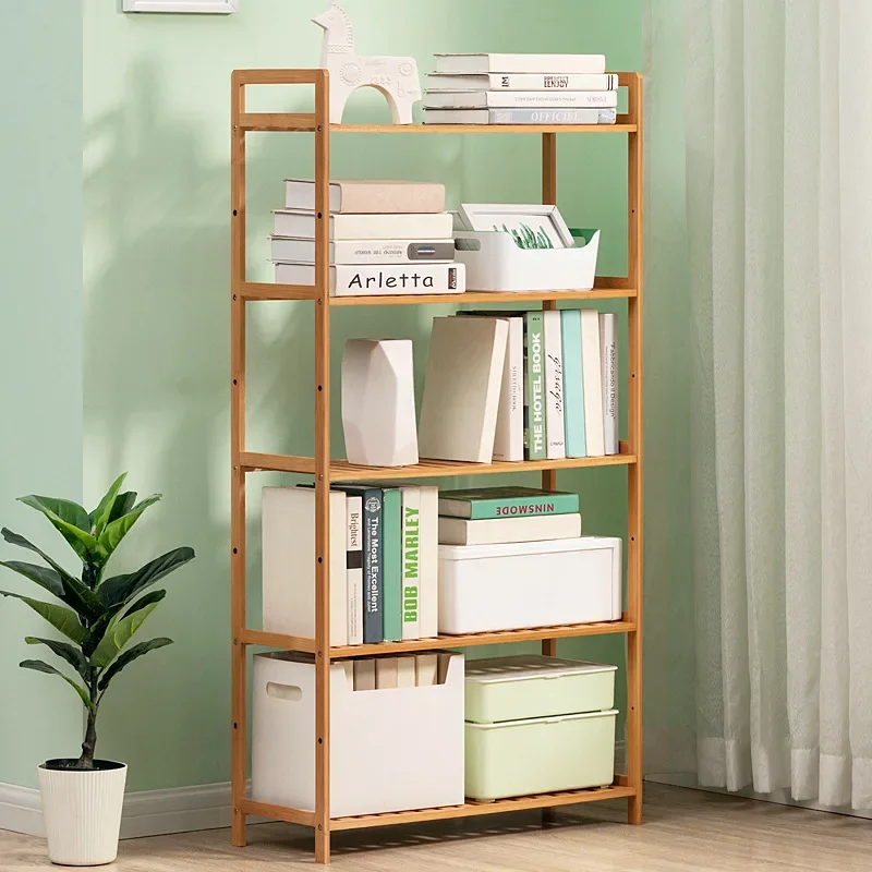 Bamboo book shelf home organization and storage room organizer bathroom goods simple frame bookrack Brief books rack stand