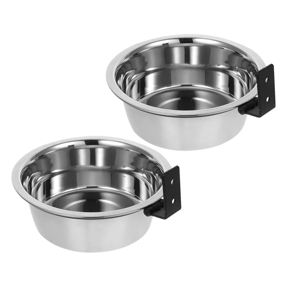 

2Sets Wall Mounted Pet Feeding Station Elevated Dog Bowl Space Saving Design for Home Clinic Cage Use Stainless Steel Bowls