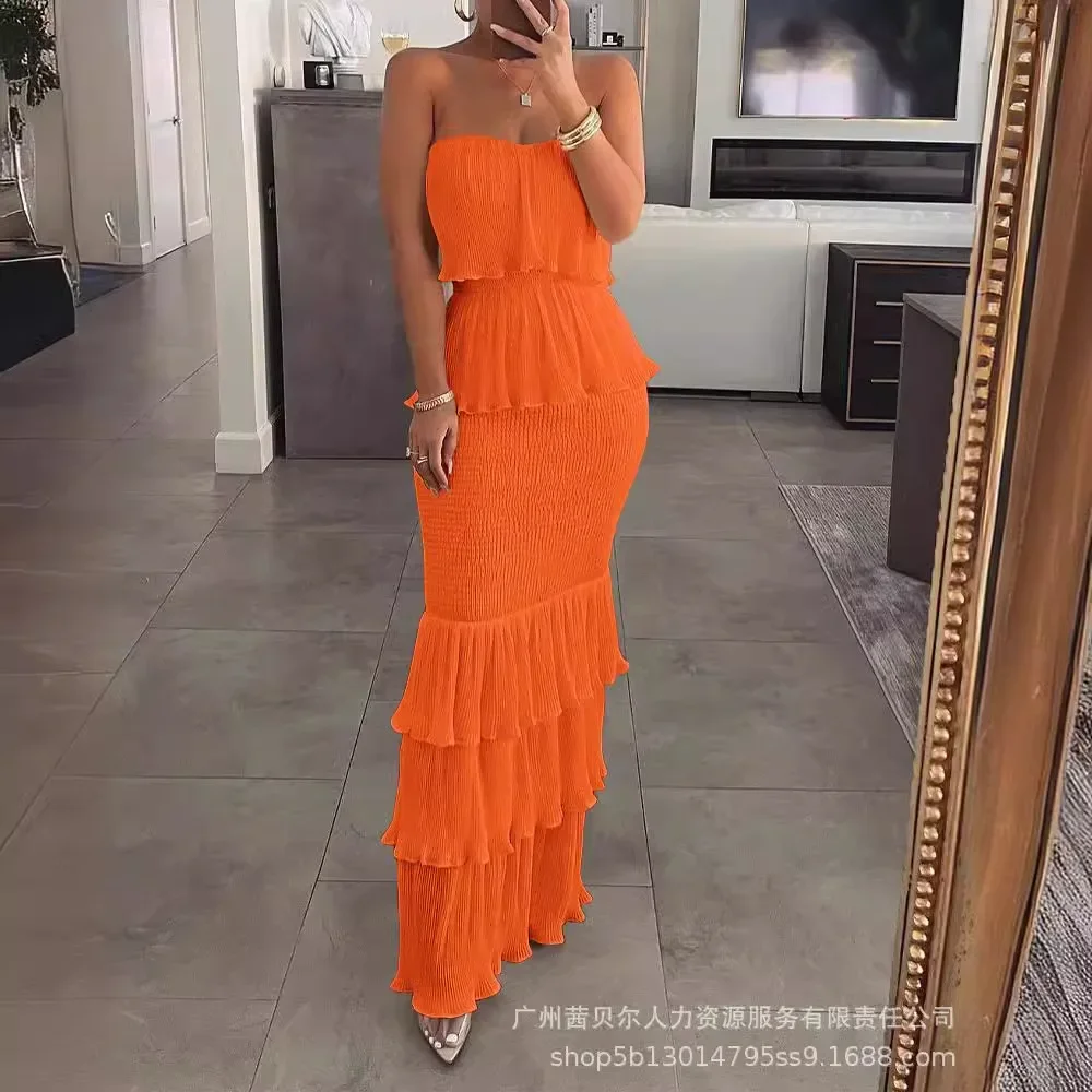 Women Spring Summer Dress Sheath Solid Color One-character Collar Sleeveless Casual Fashion Sexy Comfortable Regular Standard