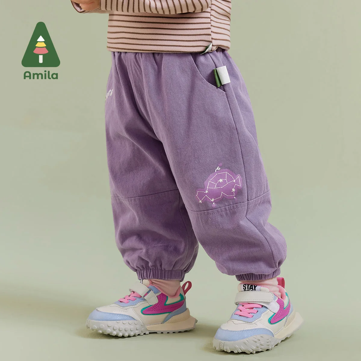 Amila Baby Children Casual Pants 2024 Winter New Multicolour Fleecing Warm Spaceship Fashion Baby Clothing