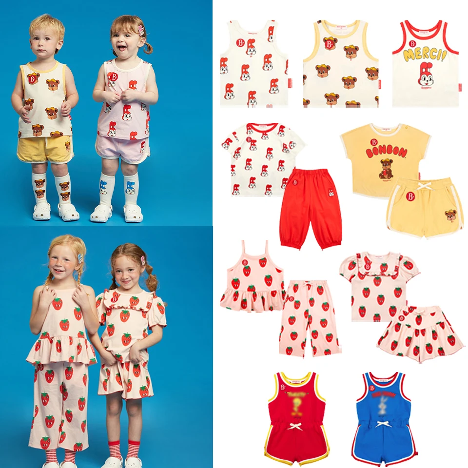 

Children Clothes Set Korean Bebe Boys Cartoon Rabbit T-shirts Shorts Kid Cute Ducks Jumpsuit Girl Print Cooling Vest Casual Tops