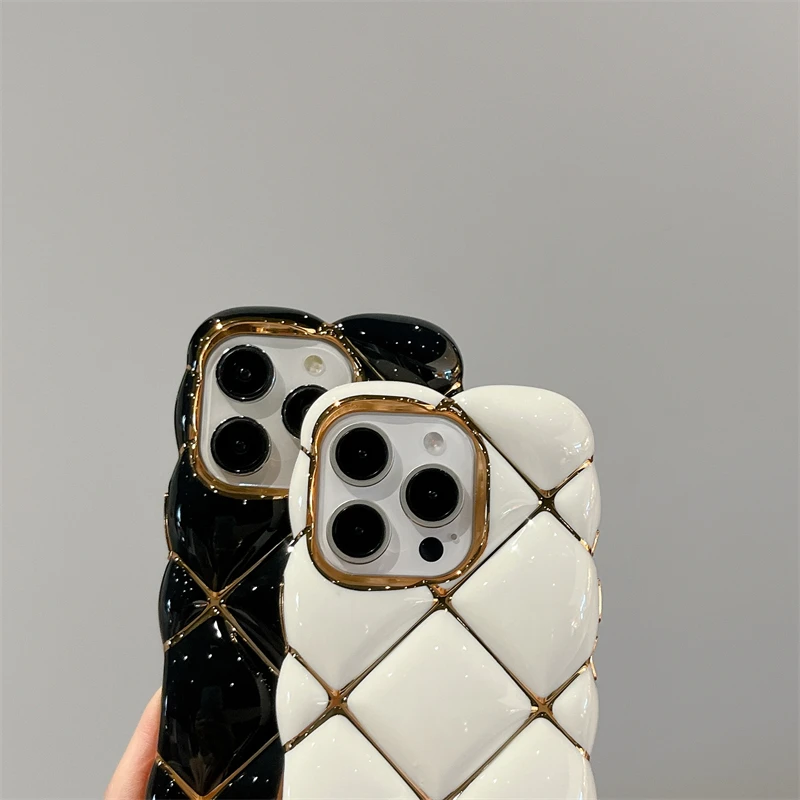 Diamond Lattice Pattern Plating Soft Silicone Phone Case For iPhone 17Air 16 11 12 13 14 15 Pro Max Air Cushion Shockproof Cover view 3