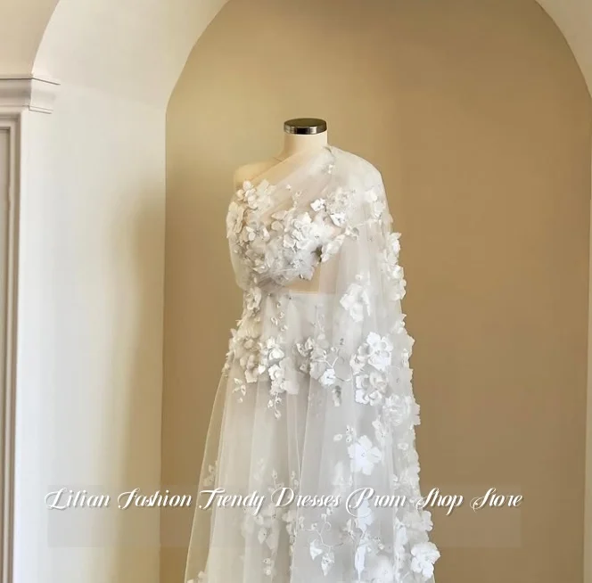 Custom Chiffon Semi-Sheer Wedding Dress 3D Butterfly Embroidered Bridal Gown Formal Evening Gown Engagement Dress