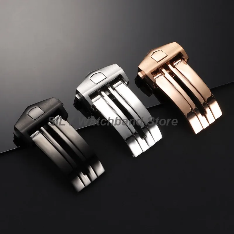 18 مللي متر 20 مللي متر الفولاذ المقاوم للصدأ للطي مشبك معدني مشبك ساعة ل تاغ هوير كاليرا حزام من الجلد للطي المشبك زر ساعة مزدوج #1