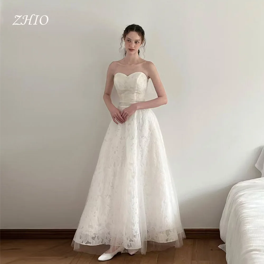 ZHIO Elegant Sweetheart Wedding Party Dress Ivory Lace Evening Dresses Korea Photo Shoot Bridal Reception Gown Cutsom 웨딩드레스
