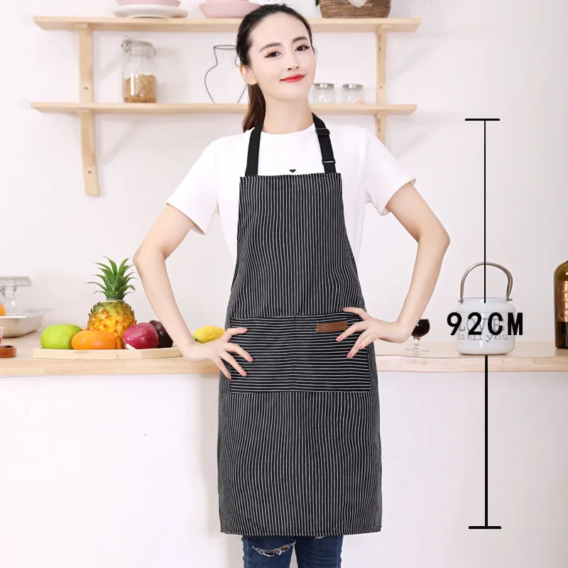 

Fashion White Striped Kitchen Beauty Salon Coffee Shop Attendant House Work Accessories 2 Pockets Adjustable Neck Hanger Apron