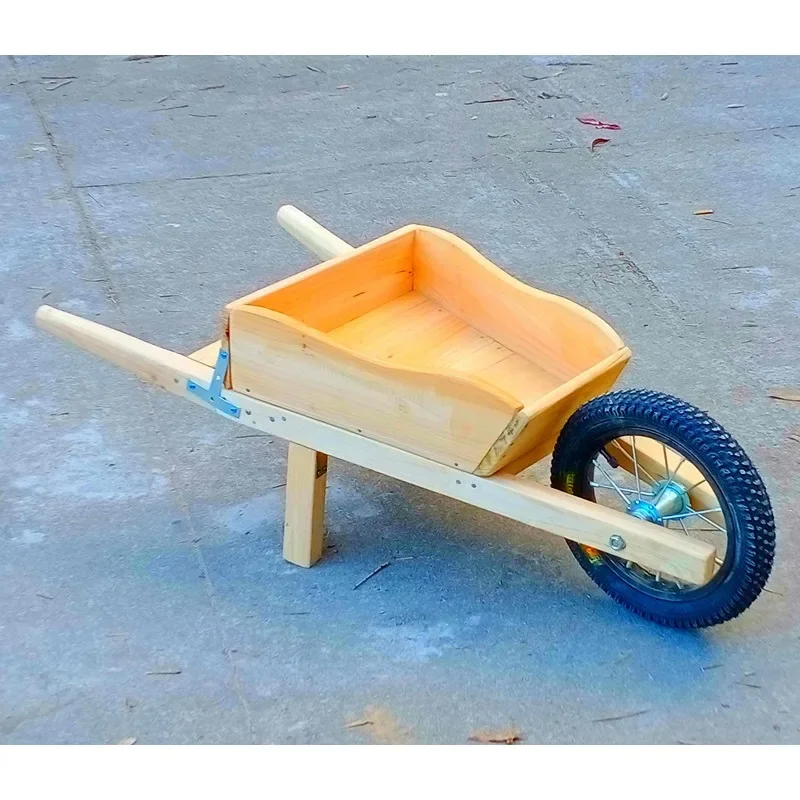 Children's wooden carts, unicycles, large wheelbarrows