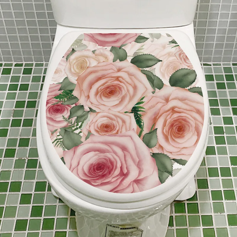 M536 Warm Personality Pink Rose Toilet Sticker Bathroom Toilet Cover Sticker Wall Stickers Wc  For Home  Decoration