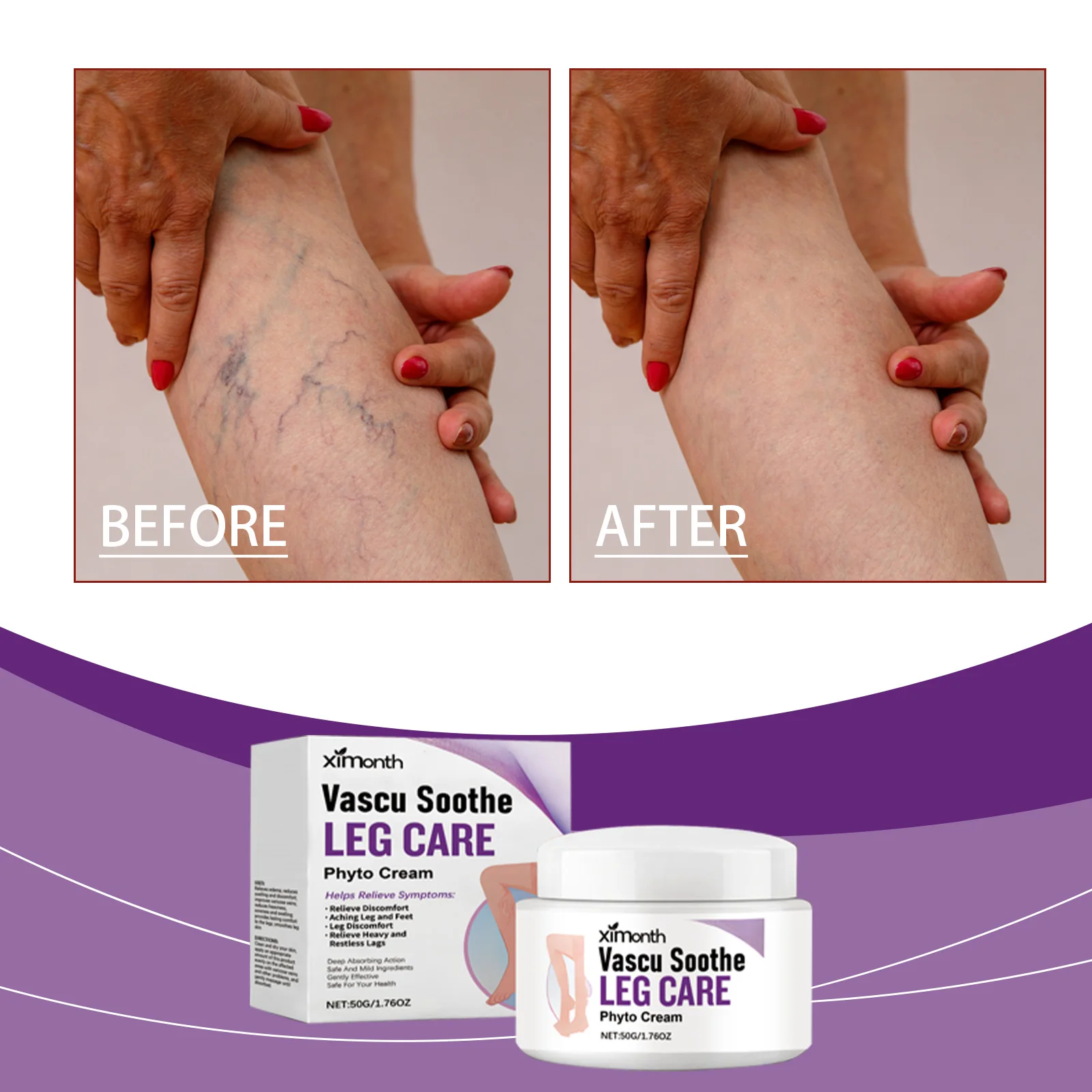 Ximonth Vascu Soothe Leg Care Phyto Cream - Relief for Heavy, Tired & Restless Legs - Improves Circulation & Comfort - 50g