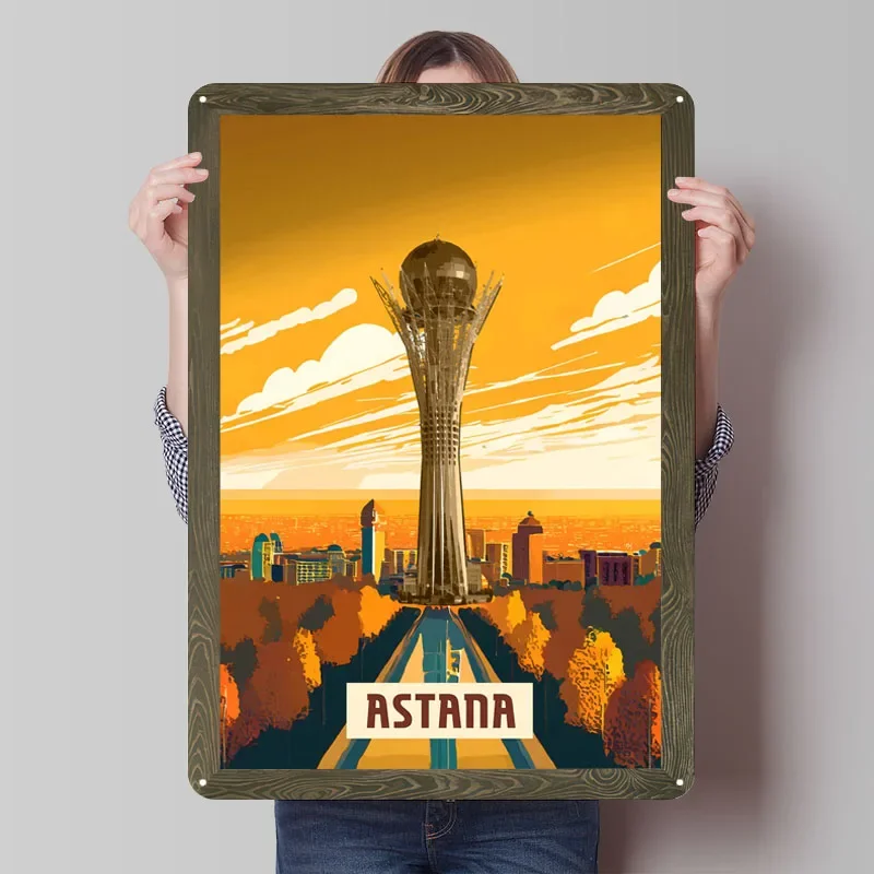 Вывеска Астаны, городской пейзаж, постер, украшение для спальни, декор для гостиной, эстетические металлические жестяные вывески на заказ для настенного художественного украшения