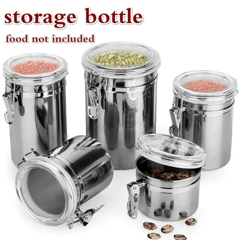 

1 Pcs Stainless Steel Storage Bottle Coffee Powder Sugar Container Airtight Can Holder Canister Household Food Storage Container