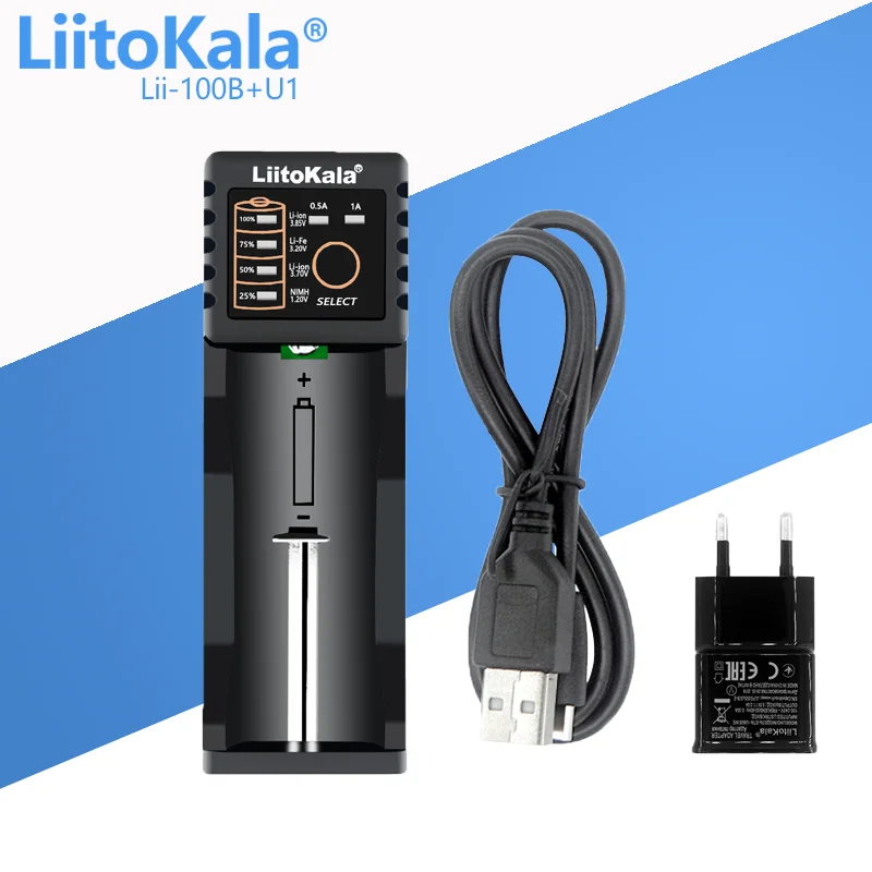 LiitoKala Lii-100C Lii-100 Caricabatteria Per 18650 18350 26650 16340 RCR123 14500 3.7V 1.2V Ni-MH Ni-Cd 2A Caricatore intelligente USB
