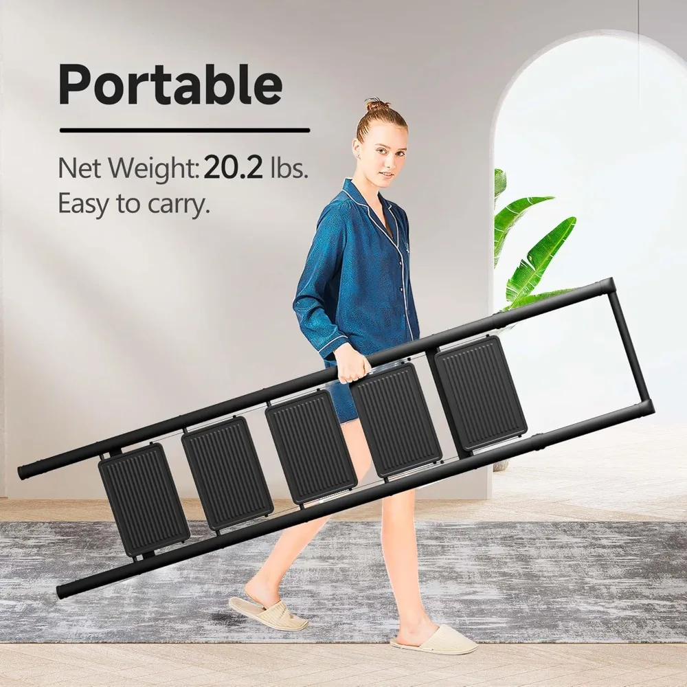 سلم 5 درجات قابل للطي مع دواسة مضادة للانزلاق وواسعة للاستخدام المنزلي والمطبخ لتوفير المساحة (أسود)