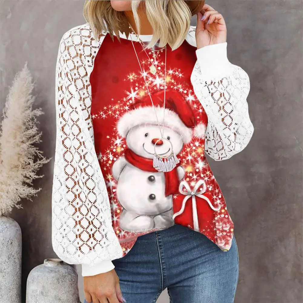 Create Atmosphere Cartoon Lantern Sleeve Elk Christmas Top for Christmas Party