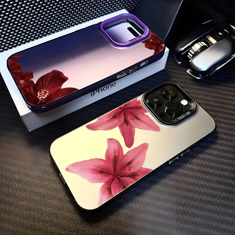 

Cute Lily Hibiscue Phone Case For iPhone17,16,15,14,13,12,11 Plus,Pro Max Purple Matte Shockproof Cover