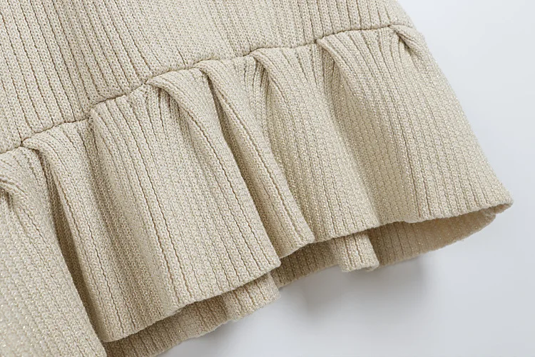 2026 Lente/Herfst Elegante O-hals Gebreide Jurk Vrouwen Single-breasted Knop Verstoorde Gouddraad Detail Lange Mouwen Midi Jurk