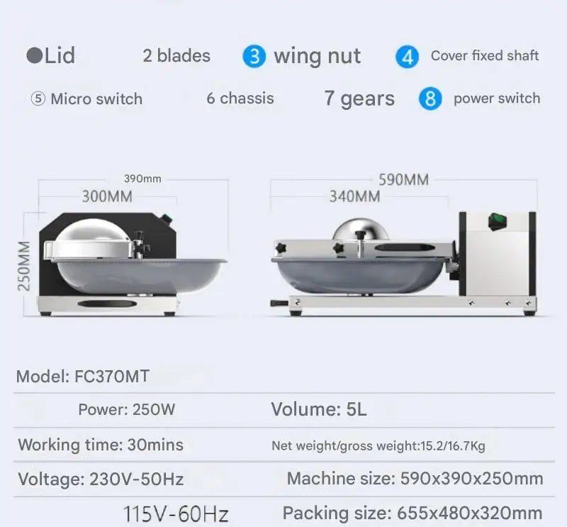 Professional High-Performance Manual Meat Mincer/Cutter and Vegetable Chopper for Home Use Also for Potatoes and Other Foods