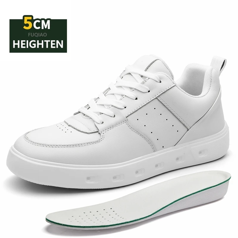 

Genuine Leather Casual Elevator Sneakers for Men Flat / 5CM Height Increasing Shoes Comfortable Breathable Fashion Walking Sport