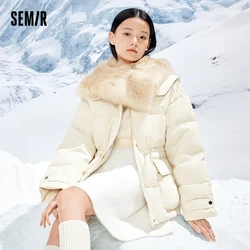 Semir-Chaqueta de plumón para mujer, abrigo grueso de longitud media con cuello de piel de conejo de imitación, de gran tamaño y cintura a prueba de tres, novedad de invierno, 2023