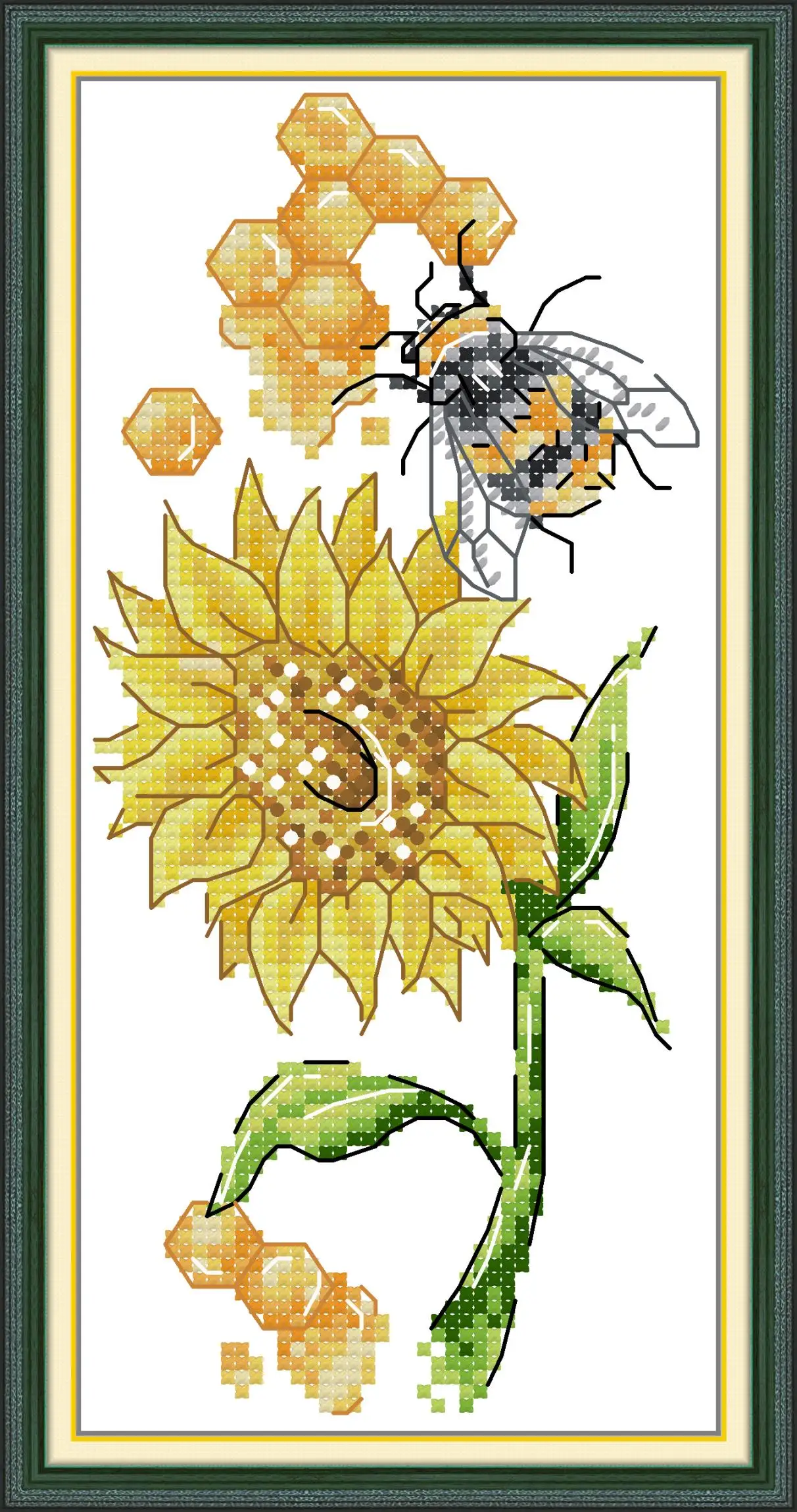 

Maydear Cross Stitch Kit,11CT/14CT/16CT/9CT Aida Fabric,DMC Threads Sewing Pattern Embroidery Set-Bees and Sunflowers