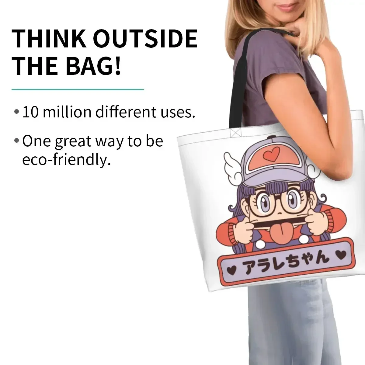 Arale Robot Groceries Shopping Bags Cute Printed Canvas Shopper Shoulder Tote Bag Big Capacity Washable Dr Slump Anime Handbag