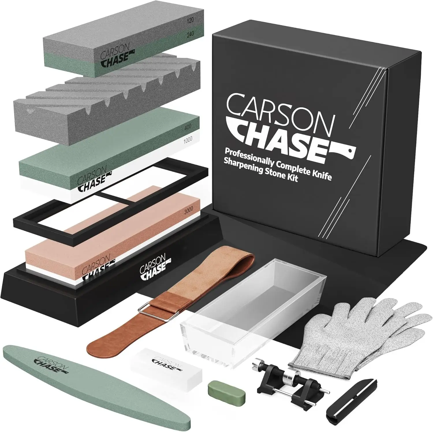 

Complete Knife Sharpening Kit with 15-Piece Set, Whetstone Bowl, 4 Grit Stones, Honing Guide & Accessories