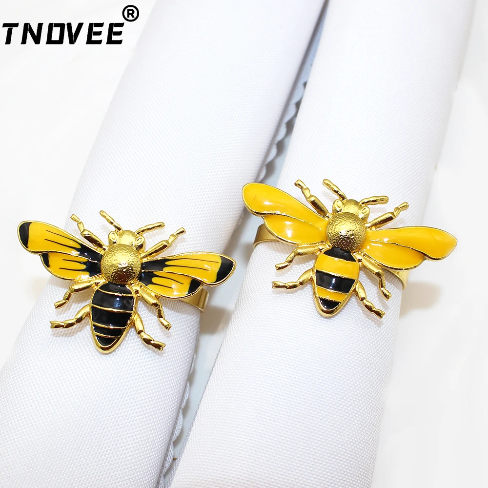 

TNDVEE 6PCS Gold Bee Napkin Rings Metal Insect Napkin Ring Holders for Wedding Formal or Casual Dinning Table Decoration ERE92