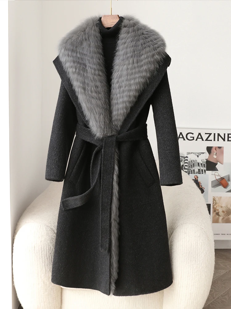 Autumn/winter New Double-sided Woolen Jacket Women\'s Long Woolen Overcoat For Cold Weather Detachable Fox Fur Overcoat