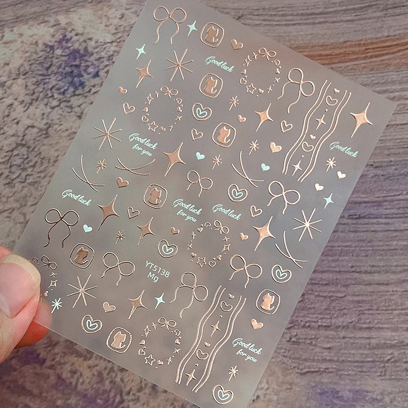 สติกเกอร์ติดเล็บลายโบว์น่ารักหวานๆ รูปหัวใจและสุนัข แบบติดเองสำหรับตกแต่งเล็บ DIY สำหรับผู้หญิงและเด็กผู้หญิง