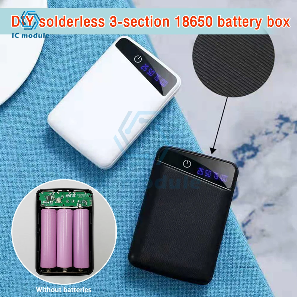 18650 DIY Power Bank Case 3 USB Output Ports Plastic Shell Box with LCD Display Mobile Power Bank Case No Welding