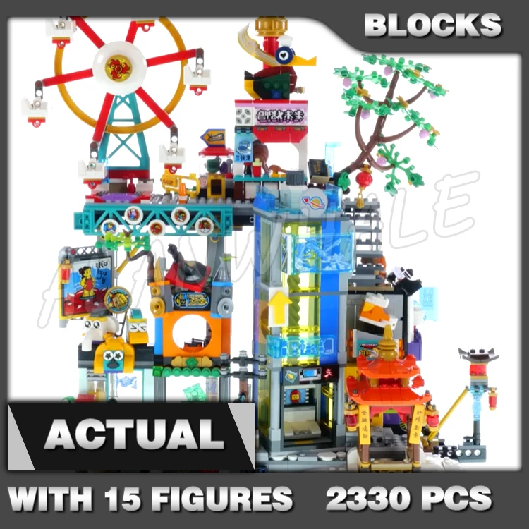 

2330pcs Monkie Kid Megapolis City Spinning Ferris Wheel Working Elevator 80554 Building Blocks Toys Compatible With Model