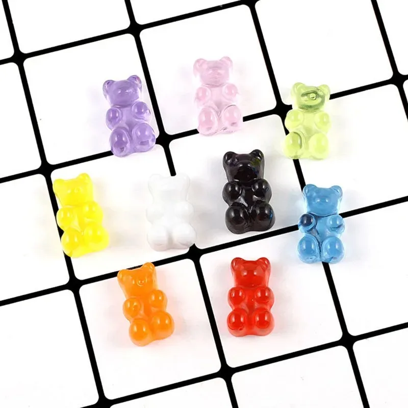 10Pcs Kawaii Bear Flat Back Resin Charms, Colorful Planar Bear Resin Cabochons for DIY Crafts, Phone Case Decoration