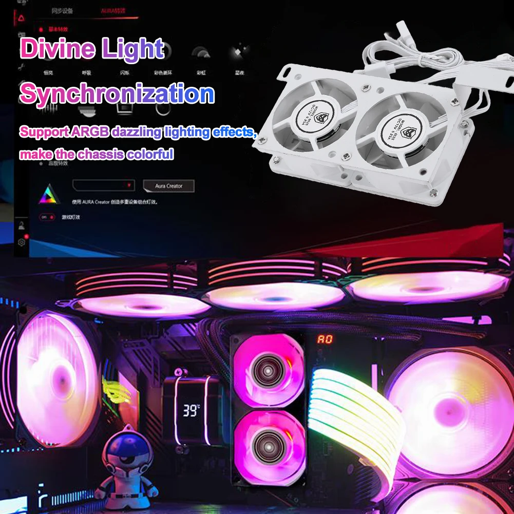 

Кулер для оперативной памяти с ARGB-подсветкой, низким уровнем шума, двумя 60-мм вентиляторами PWM 1000-3000 об/мин для DDR/DDR2/DDR3/DDR4/DDR5