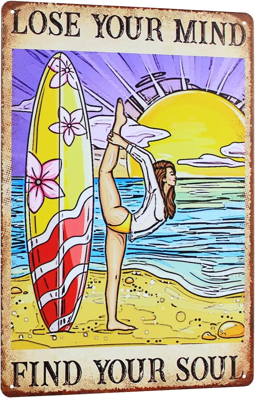 Lose Your Mind Find Your Soul Yoga Girl Tin Sign, Inspirational Wall Art Funny Yoga Tin Sign Vintage Metal Poster Hippie So sign