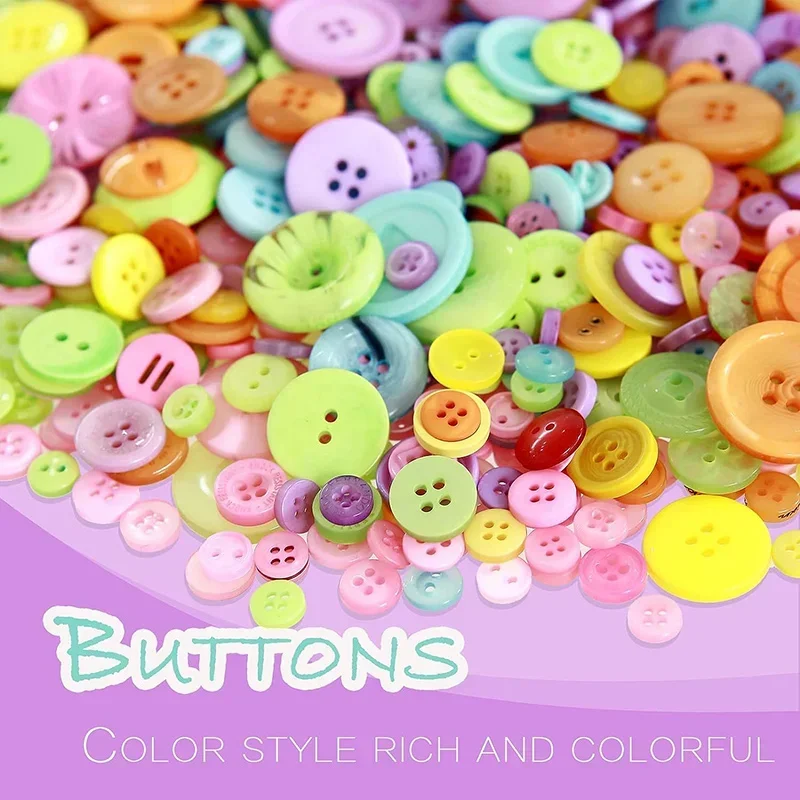 70-100PCS Mixed Color Round Buttons 1-3cm Sewing Resin Buttons DIY Manual Button 2/4Holes Button For Handmade Sewing Accessories