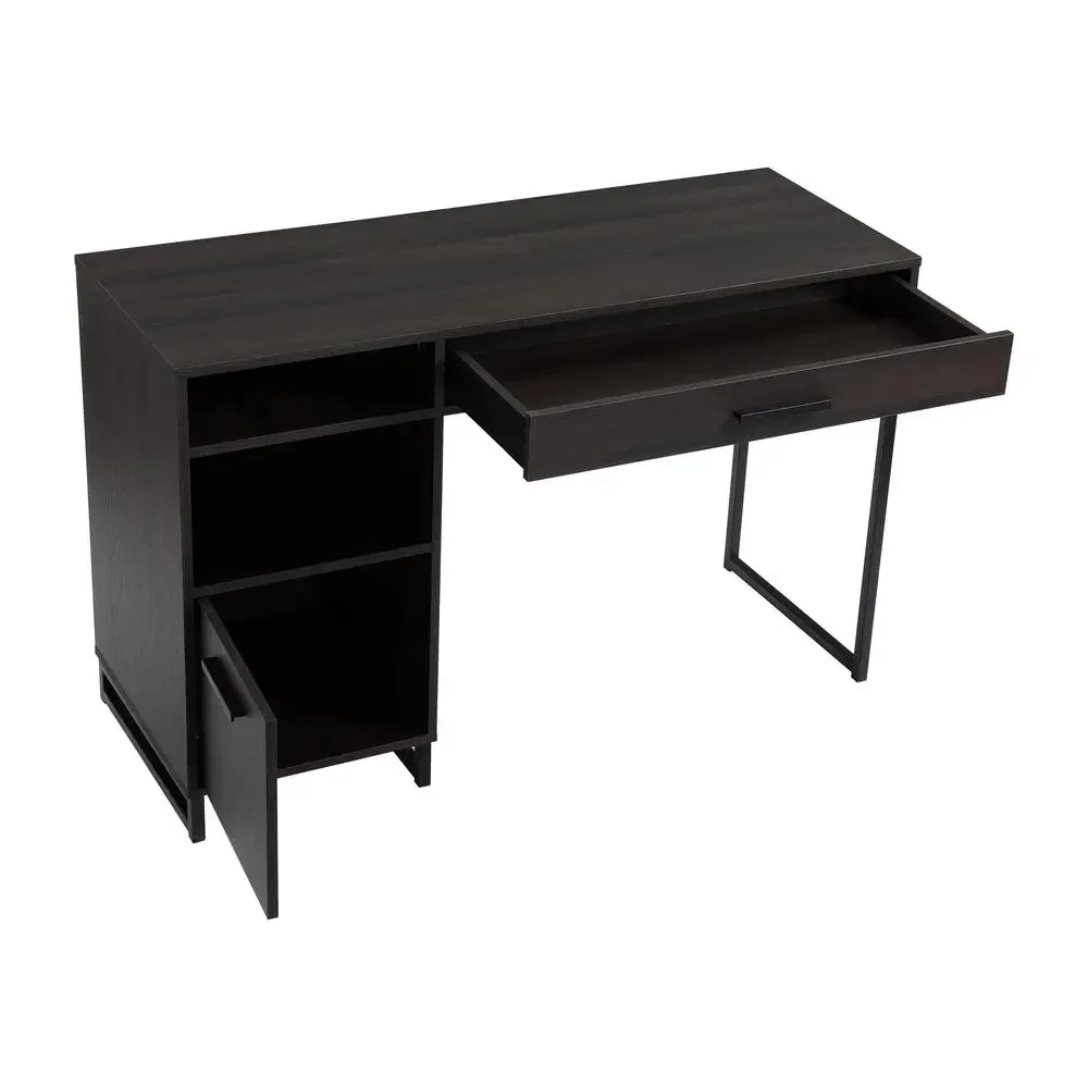 Bureau d'écriture en bois et métal avec 1 porte, poste de travail de rangement pour adolescents et adultes, finition expresso 29.9 ", bureau de jeu pour la maison et le bureau