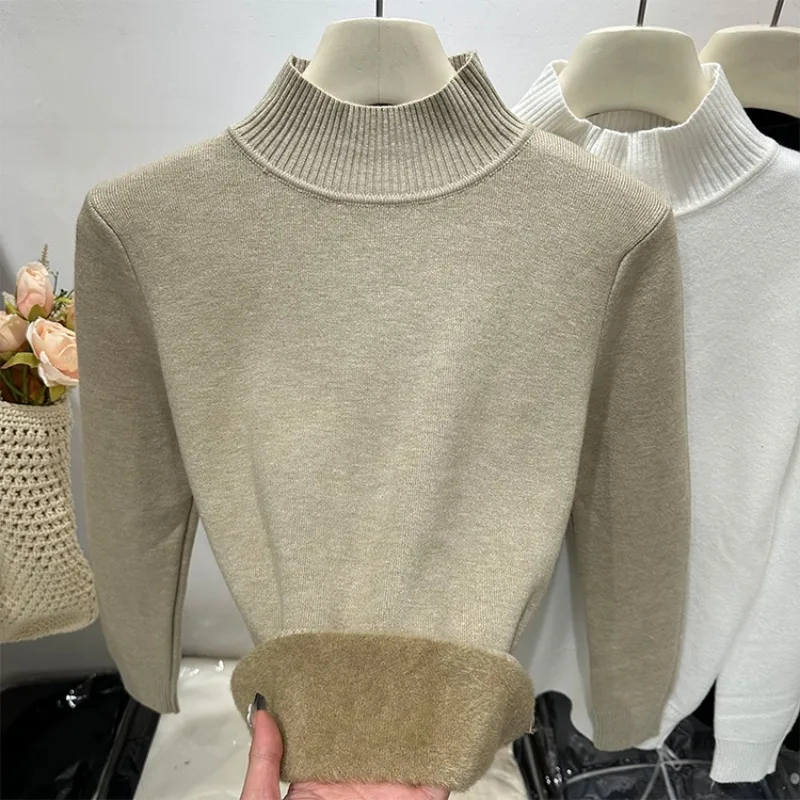 الخريف الشتاء نصف الرقبة العالية البلوز سترة كلاسيكية عادية محبوك قاع القمم أفخم سميكة جديدة أفخم أنيقة بلون