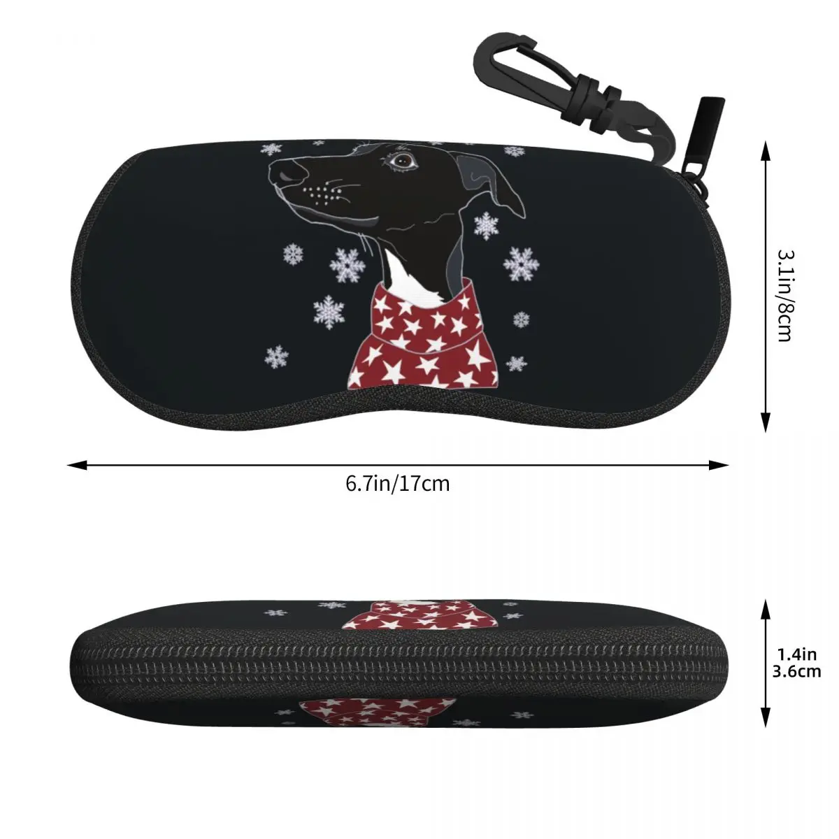 Custom Cute Winter Whippet Sunglasses Case Neoprene Zipper Lurcher Greyhound Dog Shell Eyeglass Case Protective Box For Glasses