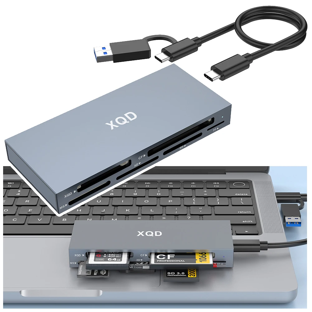 6 في 1 قارئ بطاقات الذاكرة USB C USB 3.0 XQD/SD/TF/MS/XD/CF قارئ الكل في واحد قارئ بطاقات محول بطاقة الذاكرة لسلسلة Sony G/M