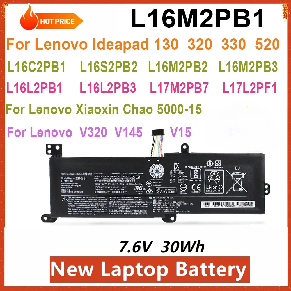 

New L16M2PB1 Laptop Battery For Lenovo Ideapad 130-14IKB/14AST/15IKB/15AST 320 330 520 S145 Xiaoxin Chao 5000-15 V320 V145 V15