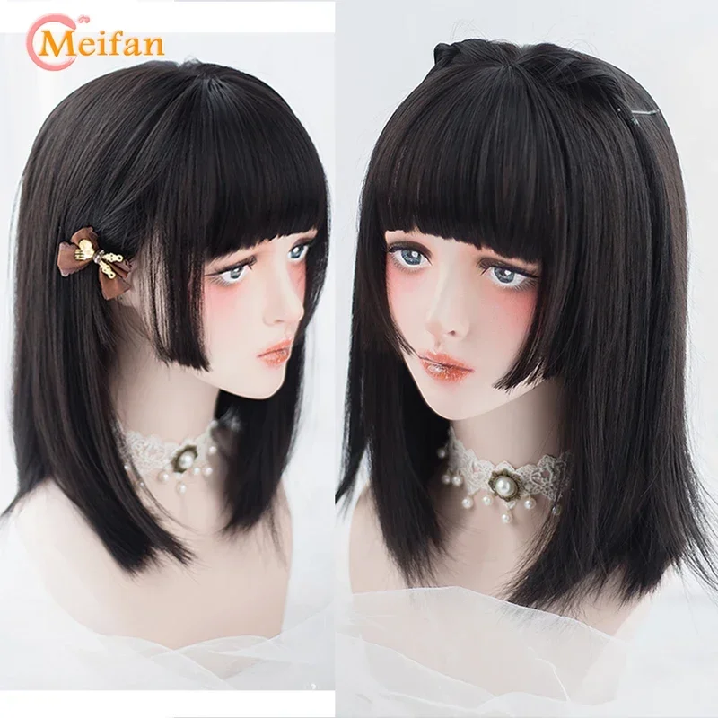 Meifan الاصطناعية الأخضر الأسود الأرجواني منتصف طول شعر مستعار مستقيم لوليتا الباروكات تأثيري الباروكات مقاومة للحرارة الشعر أنيمي حزب الشعر