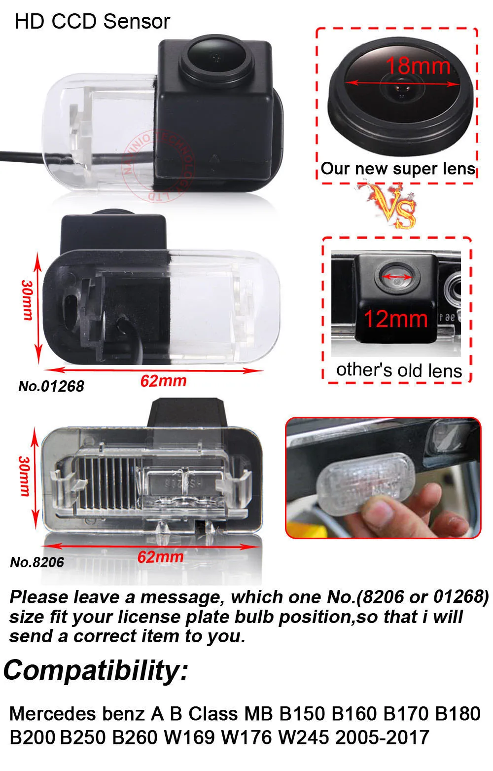 HD car rear view camera for Mercedes benz A B Class MB B150 B160 B170 B180 B200 B250 B260 W169 W176 W245 2005-2017