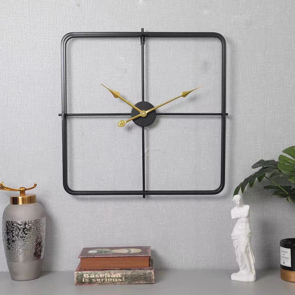 

--60cm Battery Operated Home Decor Large Vintage Square Metal Wall Clock For Kitchen Living Room Office