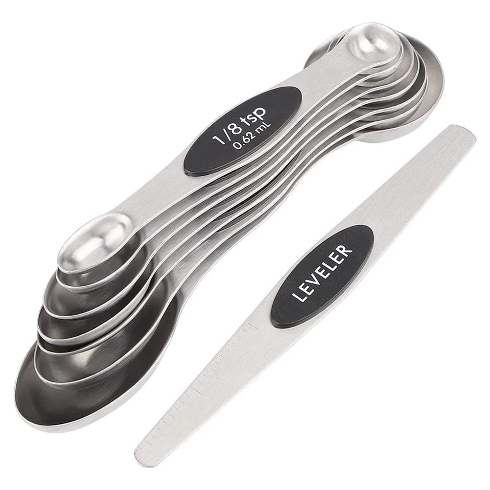 8PCS Stainless Steel Double Head Measuring Spoons Magnetic Measurement Teaspoon Tablespoon for Dry & Liquid Ingredients