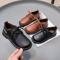 Kids Leather Shoe Four Seasons Versatile Black Shoes for Boys School Causal Fashion Children Formal Uniform Flat Shoes Non-slip