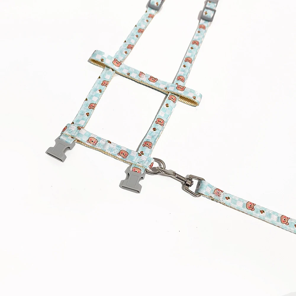 طوق الكلب تسخير المقود مجموعة H-شكل لطيف طباعة قابل للتعديل الحيوانات الأليفة الصدر حزام الجر جرو الحيوانات الأليفة تسخير السلامة لمكافحة خسر حزام