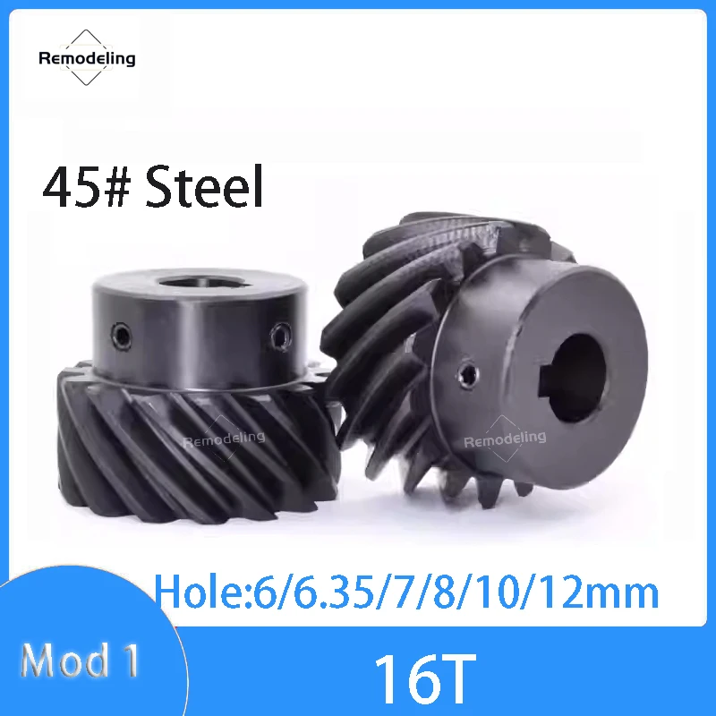 

1pcs Helical Gear 1 Mod 16 Teeth 45 Degree Left Right Rotation Gear Bore 6 6.35 7 8 10 12mm 45# Steel Hardening Blackened