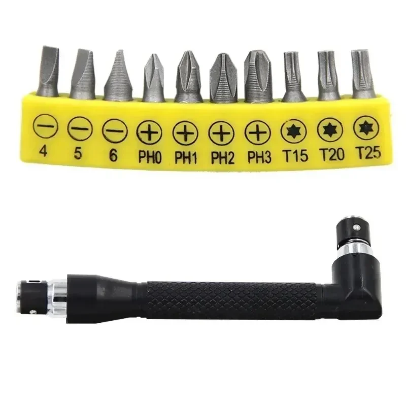 For 10pc Tape Screwdriver Bit Tool Set Bit For 90 Degree L-shaped 1/4 Hexagonal Screwdriver Double Head Handle Black 6.35 Wrench