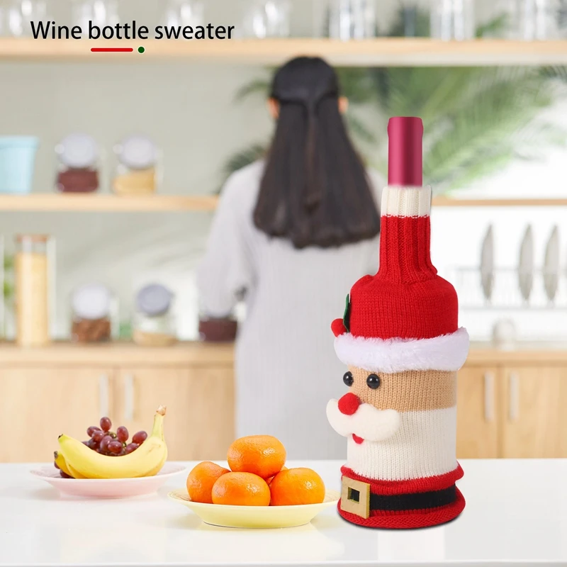 4 Pcs Cute Christmas Wine Bottle Cover Knitted Wine Bottle Sweater For Holiday Party Christmas Table Home Decoration